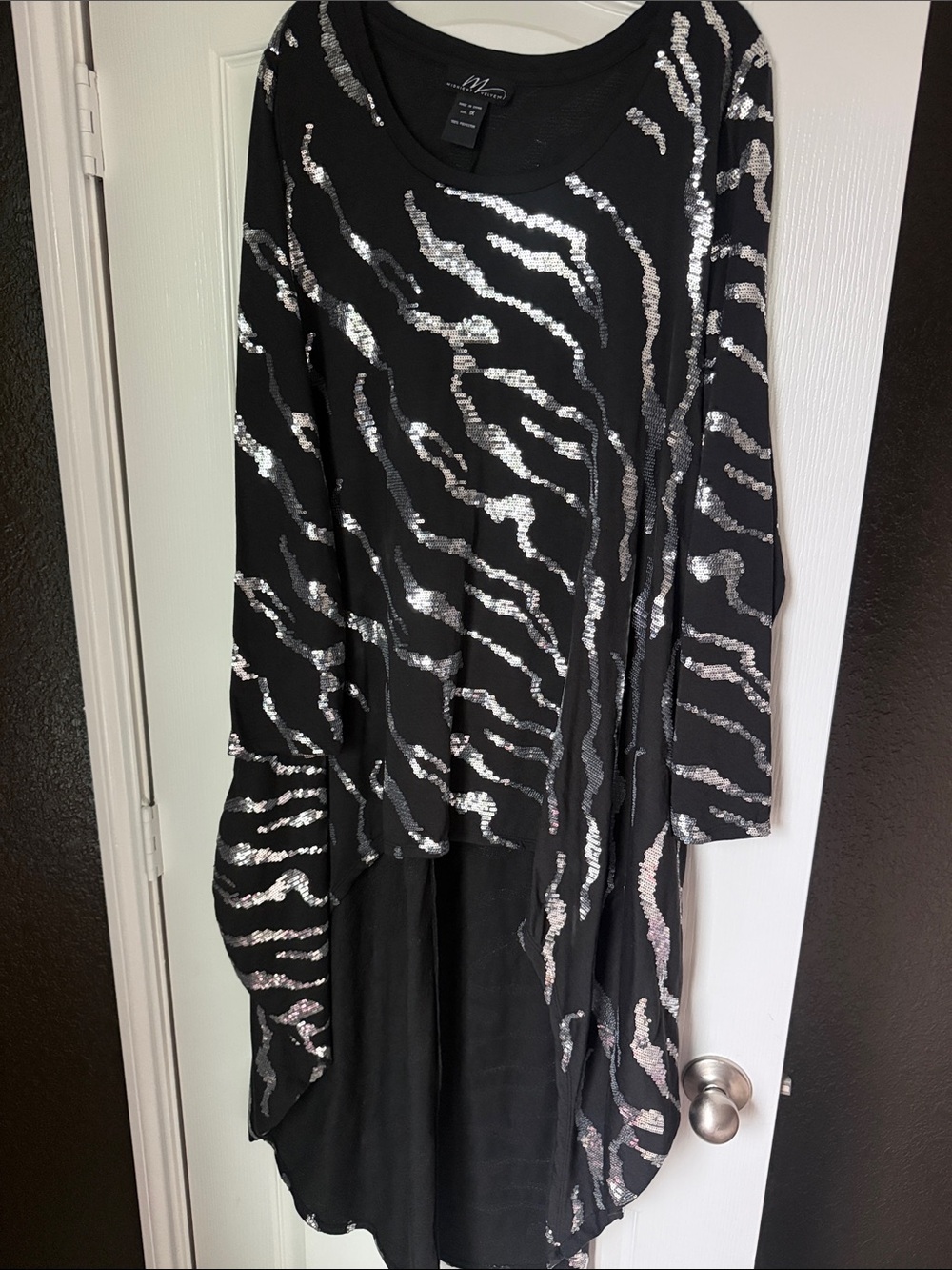 Midnight Velvet Black Top with Silver Sequin Stripe Accents